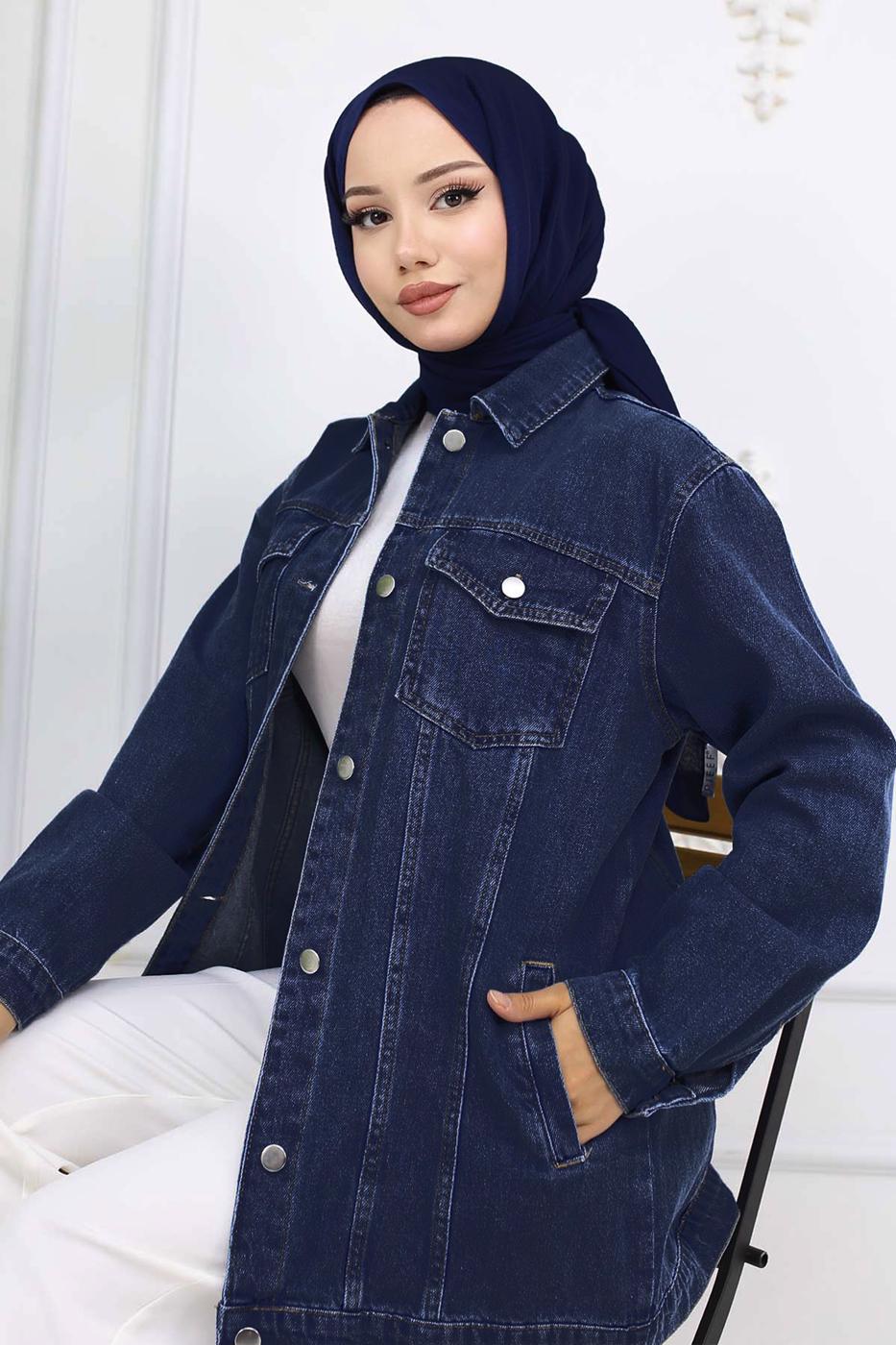 Tesettür giyim LACİVERT KOT CEKET T 407 