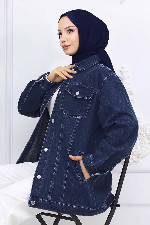 Tesettür giyim LACİVERT KOT CEKET T 407  - TRENDTESETTÜR