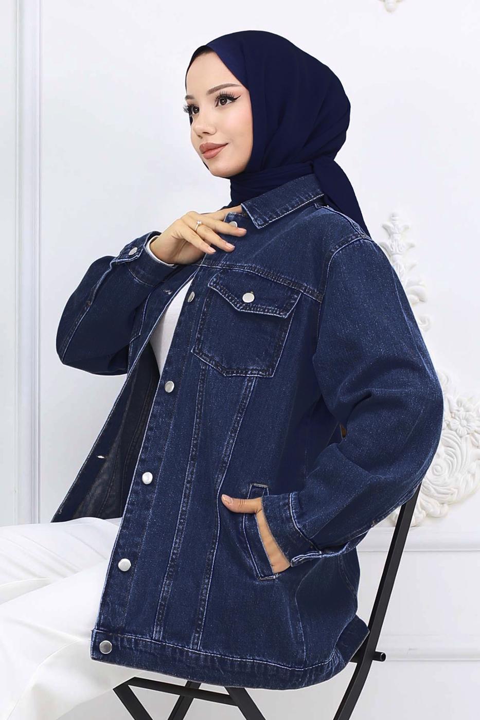 Tesettür giyim LACİVERT KOT CEKET T 407 