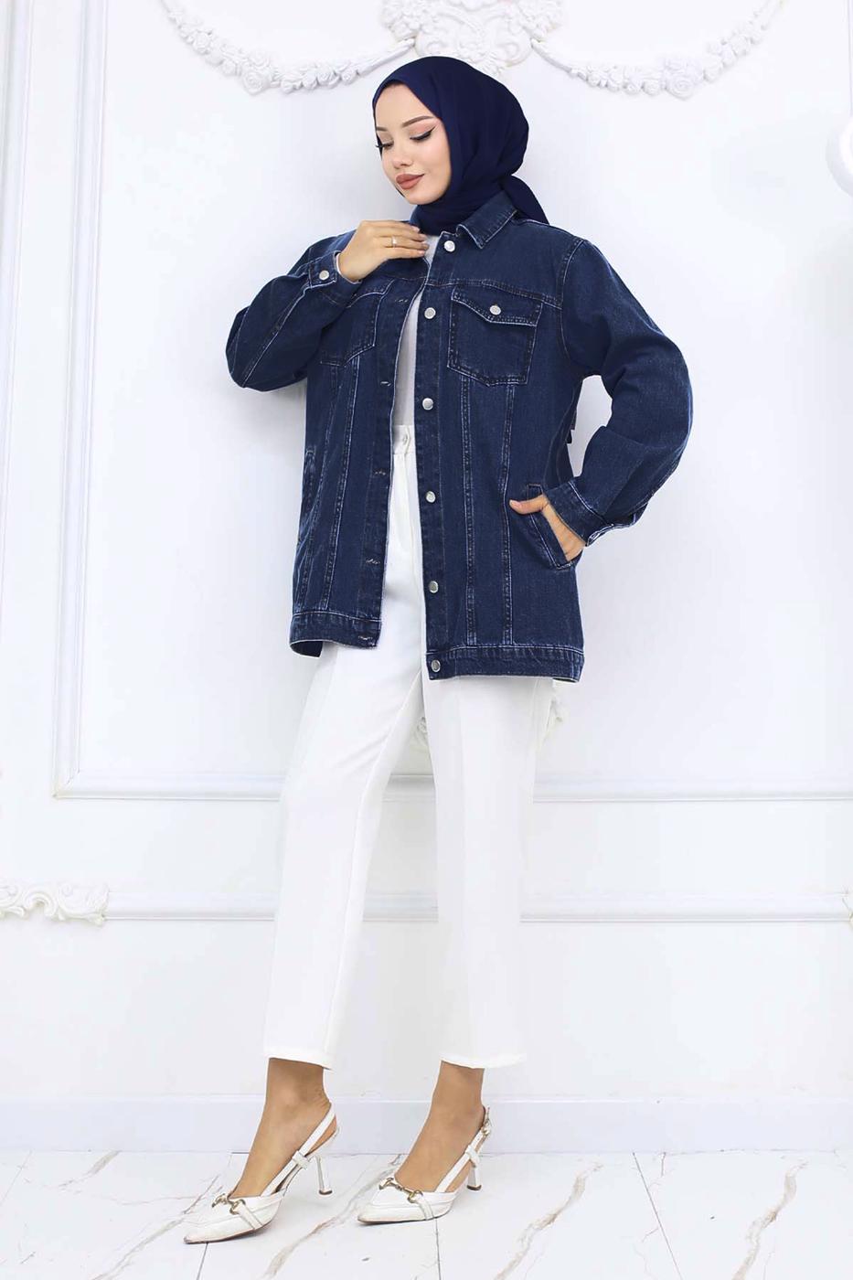 Tesettür giyim LACİVERT KOT CEKET T 407 