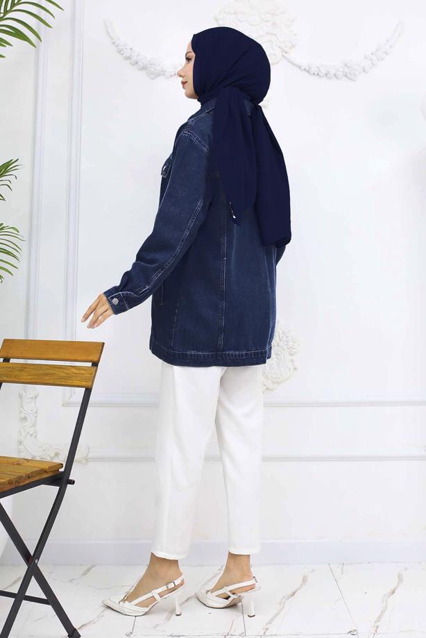 Tesettür giyim LACİVERT KOT CEKET T 407  - TRENDTESETTÜR