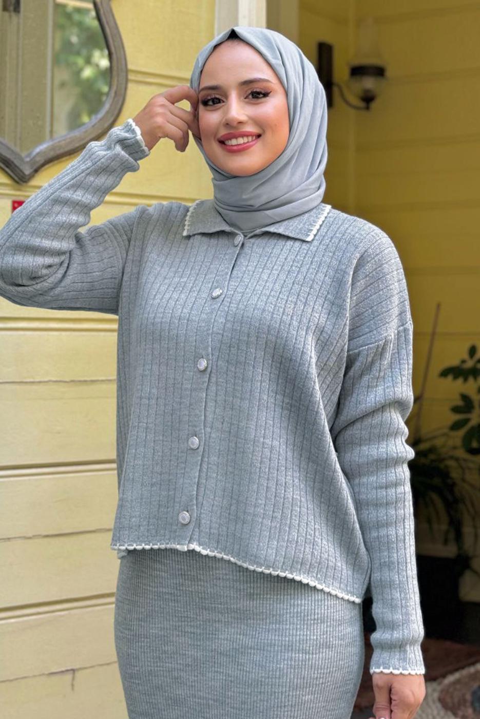 Tesettür giyim GRİ TRİKO HIRKA T 0751