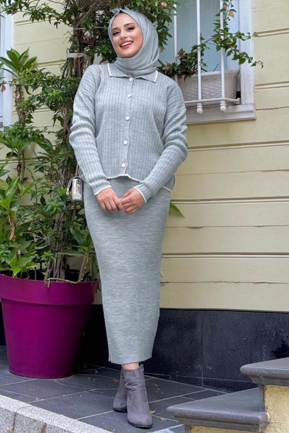 Tesettür giyim GRİ TRİKO HIRKA T 0751