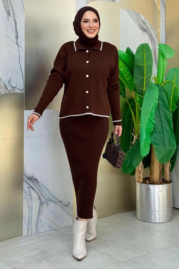 Tesettür giyim KAHVE T 0751 BYM TRİKO HIRKA - TRENDTESETTÜR