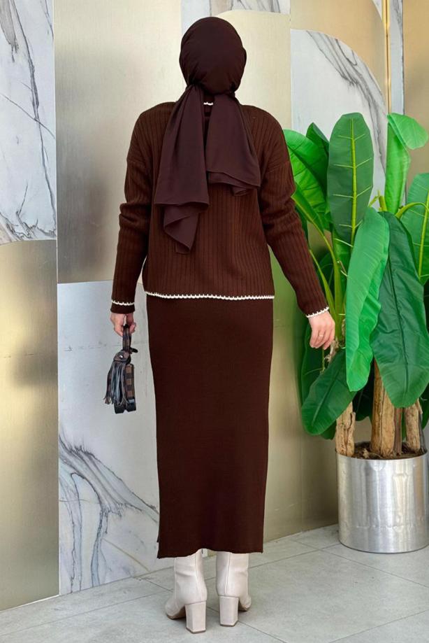 Tesettür giyim KAHVE T 0751 BYM TRİKO HIRKA - TRENDTESETTÜR