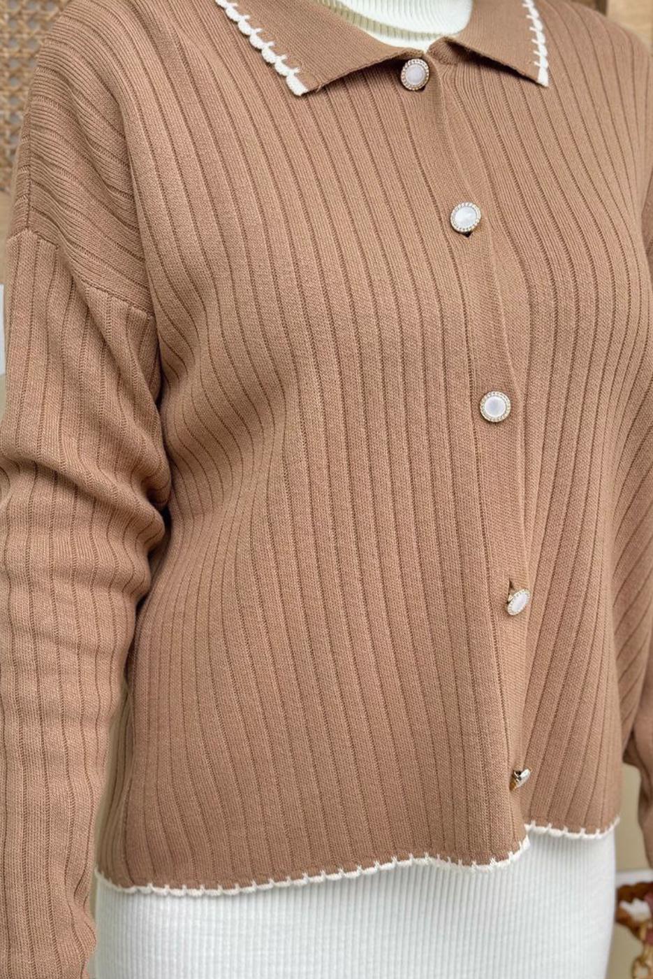 Tesettür giyim VİZON TRİKO HIRKA T 0751