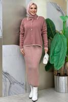 Tesettür giyim PEMBE TRİKO HIRKA T 0751