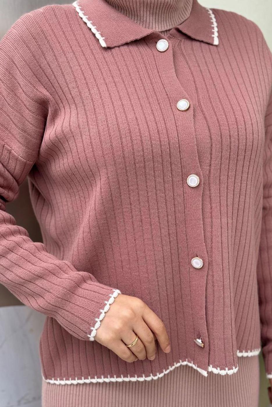 Tesettür giyim PEMBE TRİKO HIRKA T 0751