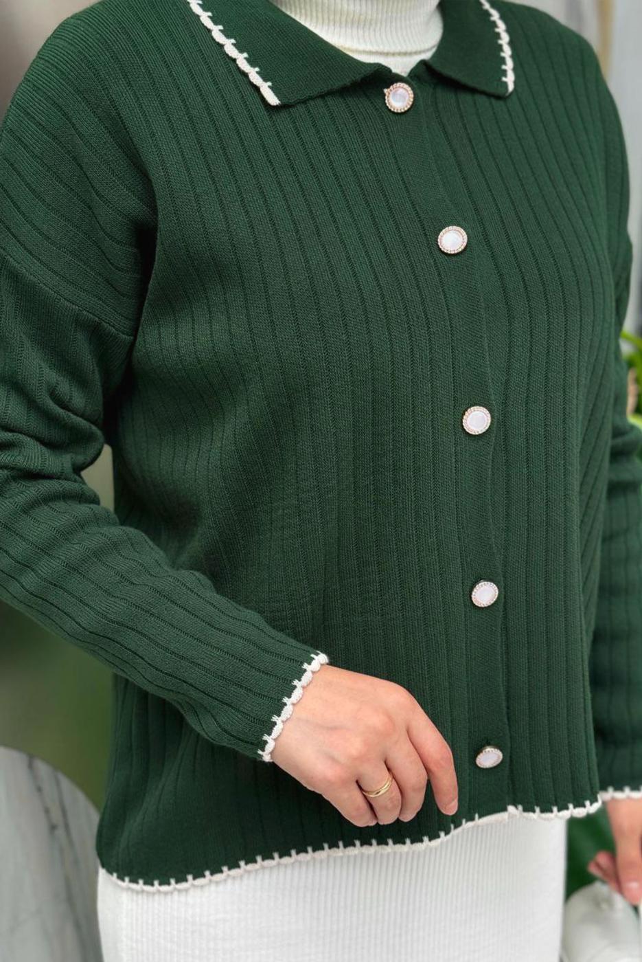 Tesettür giyim YEŞİL TRİKO HIRKA T 0751