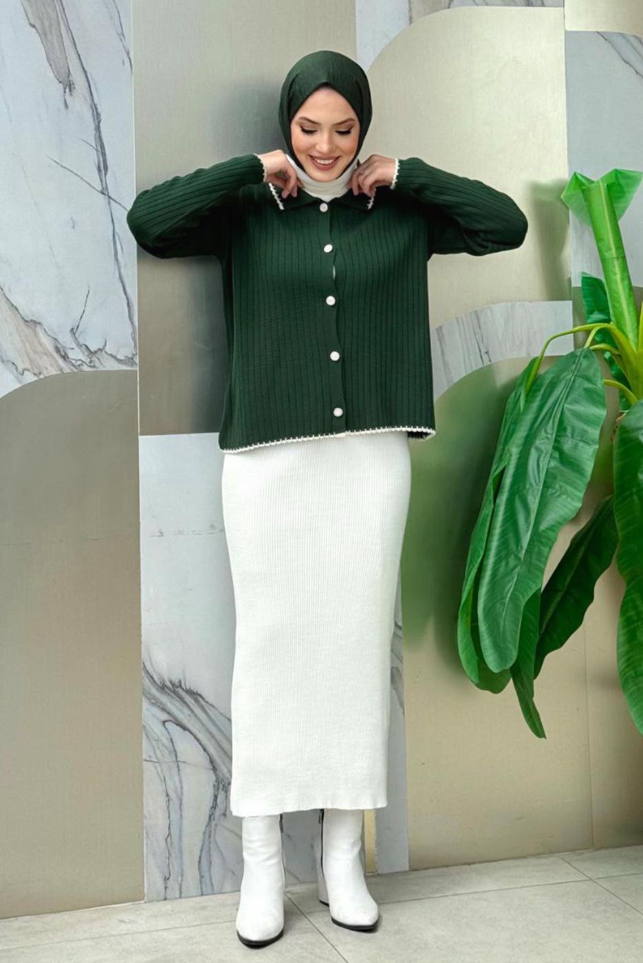 Tesettür giyim YEŞİL TRİKO HIRKA T 0751