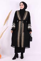 Tesettür giyim SİYAH ETNİK DESENLİ TRİKO KİMONO T 57621