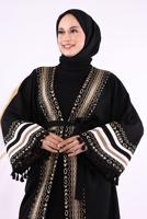 Tesettür giyim SİYAH ETNİK DESENLİ TRİKO KİMONO T 57621