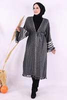 Tesettür giyim GRİ ETNİK DESENLİ TRİKO KİMONO T 57621