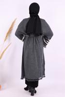 Tesettür giyim GRİ ETNİK DESENLİ TRİKO KİMONO T 57621
