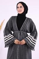 Tesettür giyim GRİ ETNİK DESENLİ TRİKO KİMONO T 57621