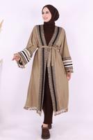 Tesettür giyim VİZON ETNİK DESENLİ TRİKO KİMONO T 57621