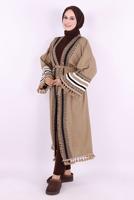 Tesettür giyim VİZON ETNİK DESENLİ TRİKO KİMONO T 57621