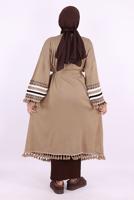 Tesettür giyim VİZON ETNİK DESENLİ TRİKO KİMONO T 57621
