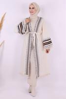 Tesettür giyim BEJ ETNİK DESENLİ TRİKO KİMONO T 57621