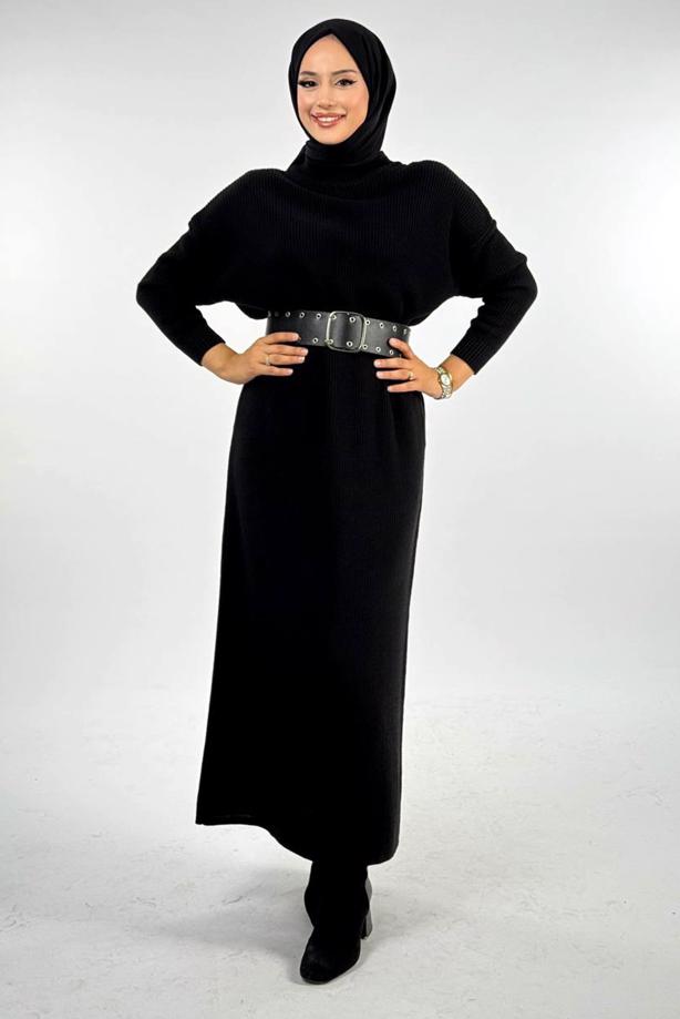 Hijab clothing BLACK KNITWEAR DRESS T 00381 - TRENDTESETTÜR
