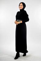 Tesettür giyim SİYAH TRİKO ELBİSE T 00381