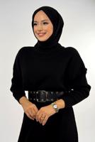 Tesettür giyim SİYAH TRİKO ELBİSE T 00381
