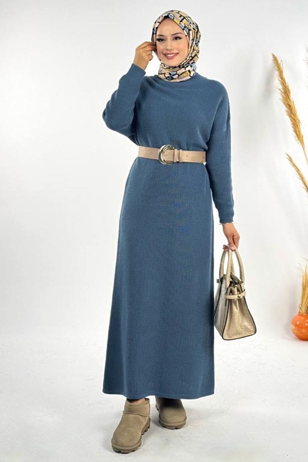 Vêtements hijab BLEU MARINE ROBE EN MAILLE T 00381 - TRENDTESETTÜR