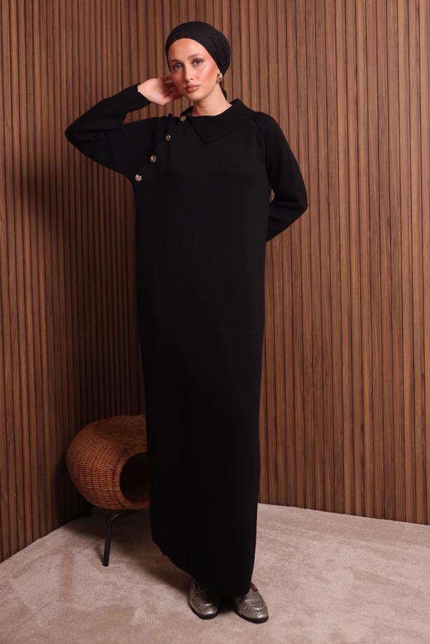 Hijab clothing BLACK KNITWEAR DRESS T 0307 - TRENDTESETTÜR