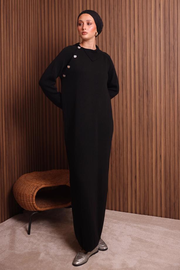 Hijab clothing BLACK KNITWEAR DRESS T 0307 - TRENDTESETTÜR