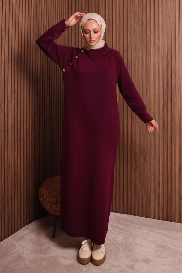 Hijab clothing CLARET RED KNITWEAR DRESS T 0307 - TRENDTESETTÜR