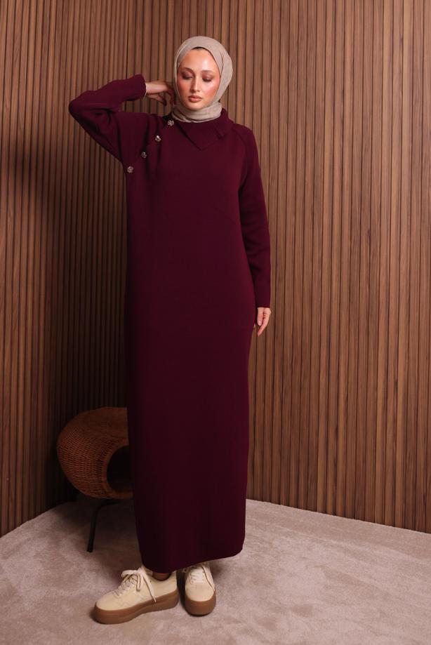Hijab clothing CLARET RED KNITWEAR DRESS T 0307 - TRENDTESETTÜR