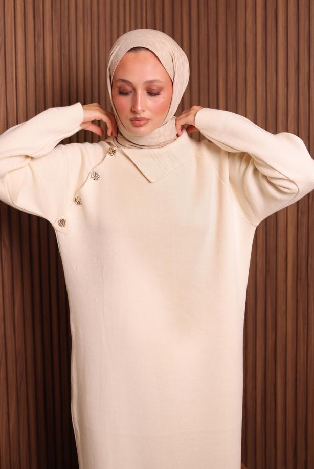 Hijab clothing ECRU KNITWEAR DRESS T 0307 - TRENDTESETTÜR