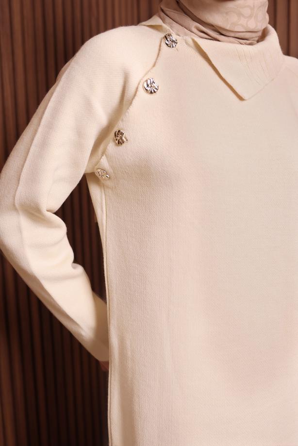 Hijab clothing ECRU KNITWEAR DRESS T 0307 - TRENDTESETTÜR