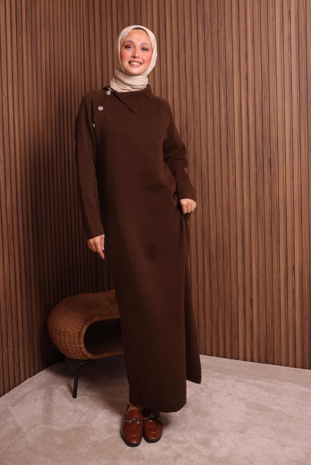 Hijab clothing BROWN KNITWEAR DRESS T 0307 - TRENDTESETTÜR
