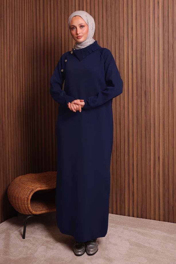 Hijab clothing NAVY BLUE KNITWEAR DRESS T 0307 - TRENDTESETTÜR