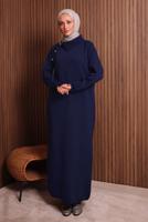 Tesettür giyim LACİVERT TRİKO ELBİSE T 0307