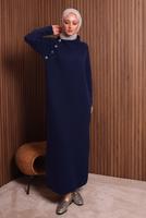 Tesettür giyim LACİVERT TRİKO ELBİSE T 0307