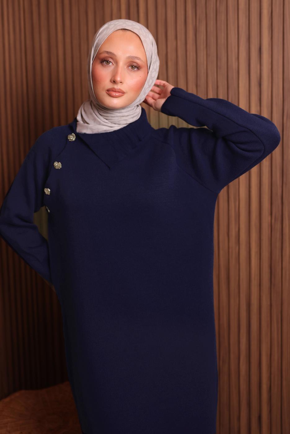 Tesettür giyim LACİVERT TRİKO ELBİSE T 0307