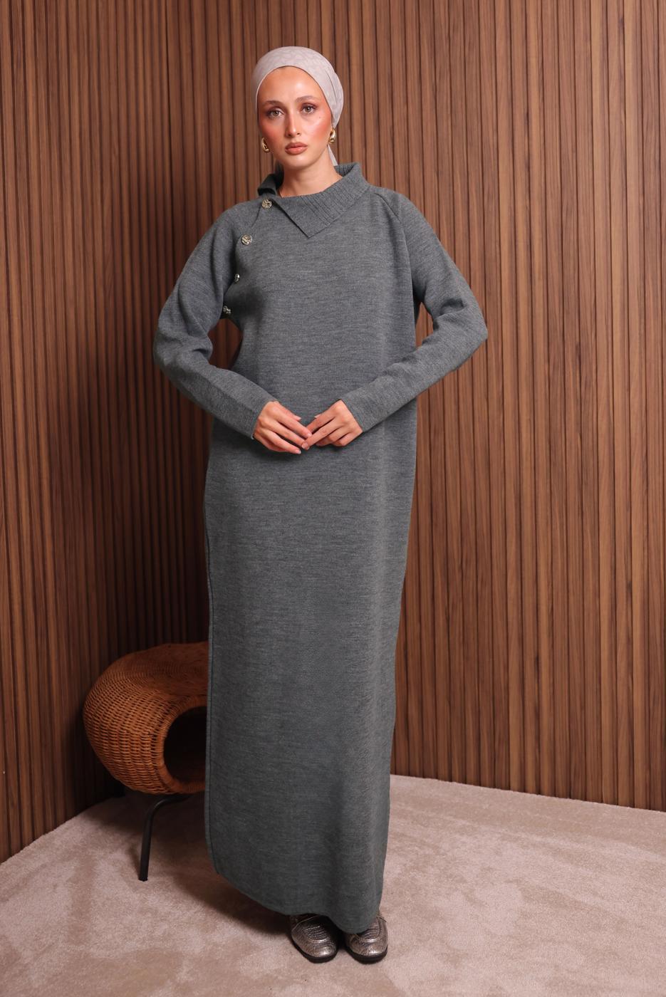 Tesettür giyim GRİ TRİKO ELBİSE T 0307