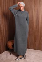 Tesettür giyim GRİ TRİKO ELBİSE T 0307