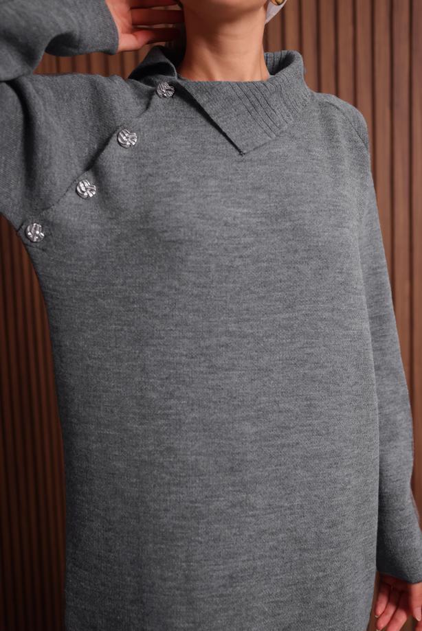 Hijab clothing GREY KNITWEAR DRESS T 0307 - TRENDTESETTÜR