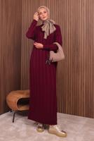 Tesettür giyim BORDO TRİKO ELBİSE T 0507