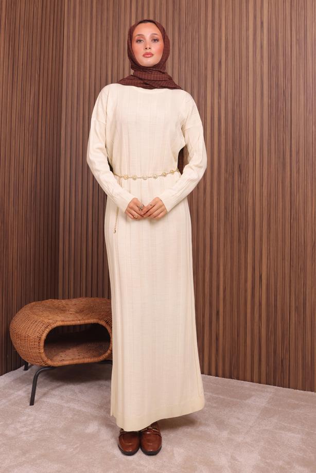 Hijab clothing ECRU KNITWEAR DRESS T 0507 - TRENDTESETTÜR