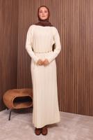 Tesettür giyim EKRU TRİKO ELBİSE T 0507