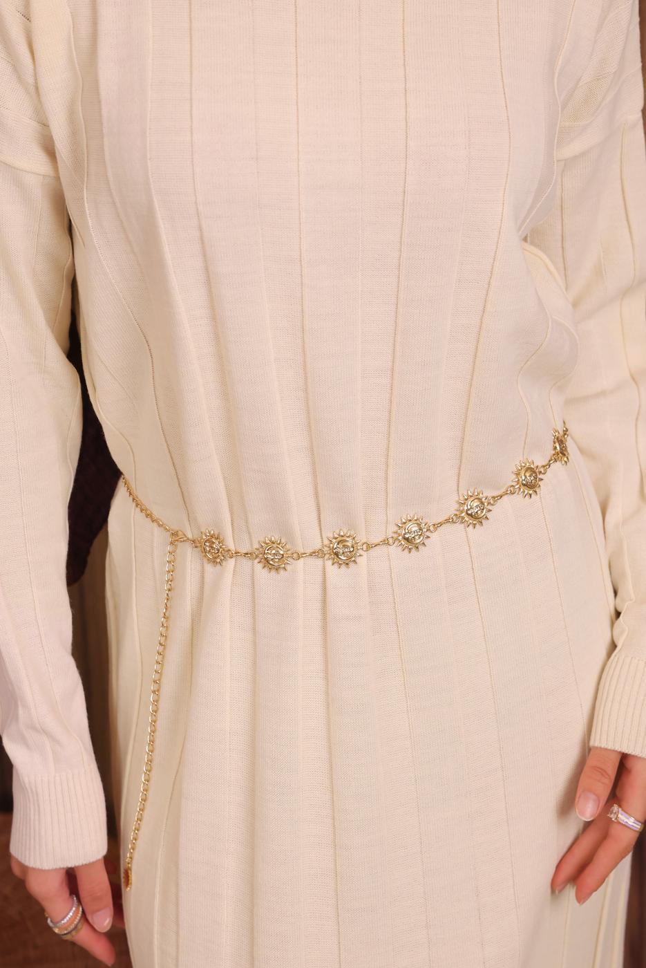 Tesettür giyim EKRU TRİKO ELBİSE T 0507