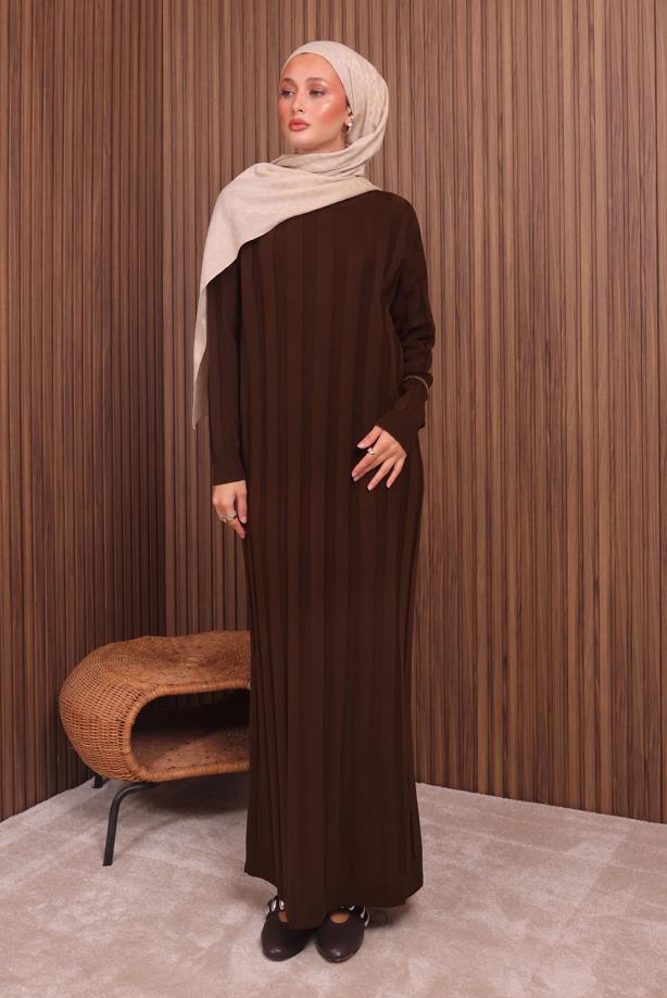 Hijab clothing BROWN KNITWEAR DRESS T 0507 - TRENDTESETTÜR