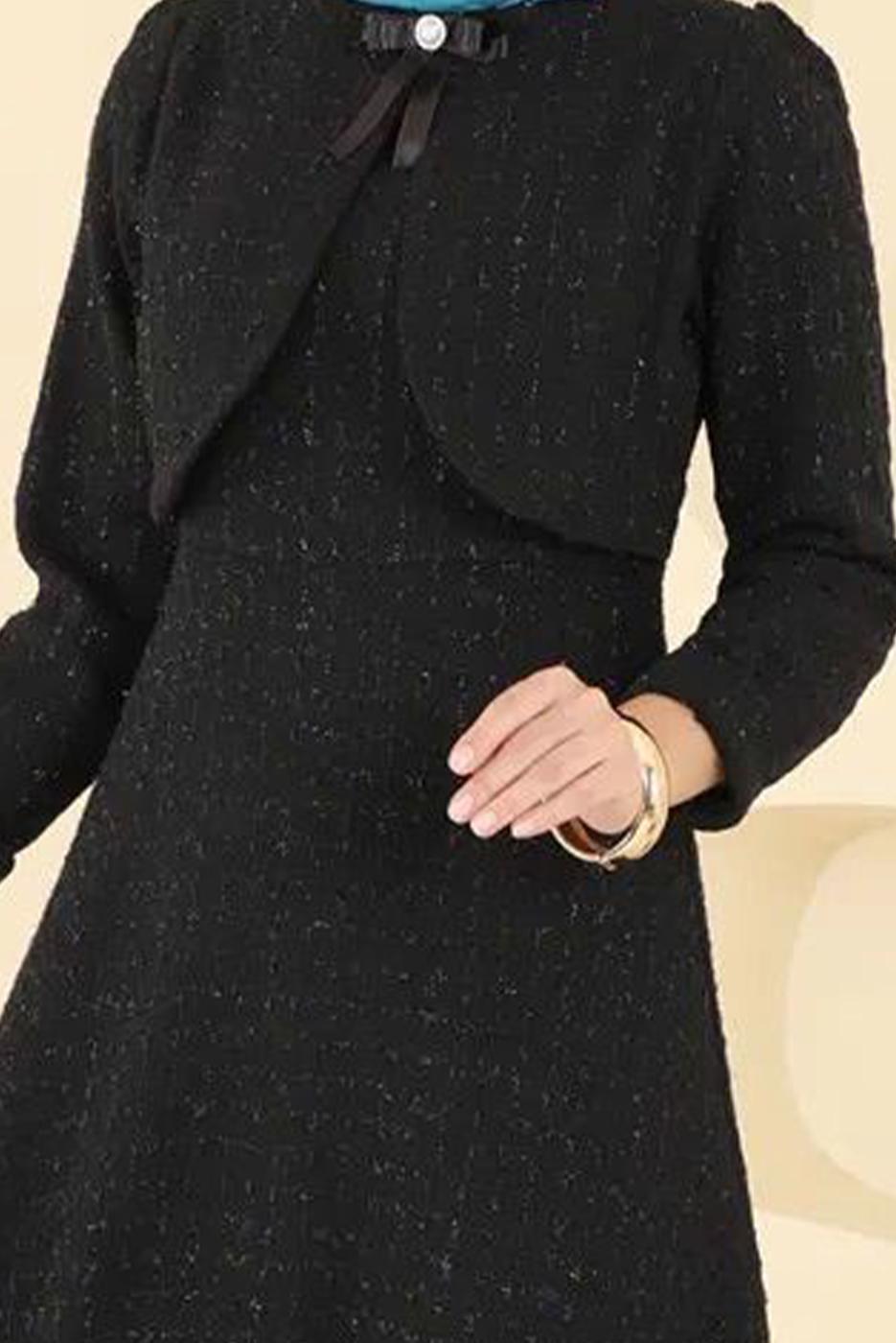 Tesettür giyim SİYAH BOLEROLU TÜVİT ELBİSE T 1526