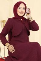Tesettür giyim BORDO BOLEROLU TÜVİT ELBİSE T 1526