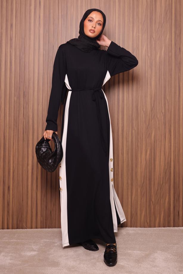 Hijab clothing BLACK TIE-WAIST DRESS T 2035 - TRENDTESETTÜR