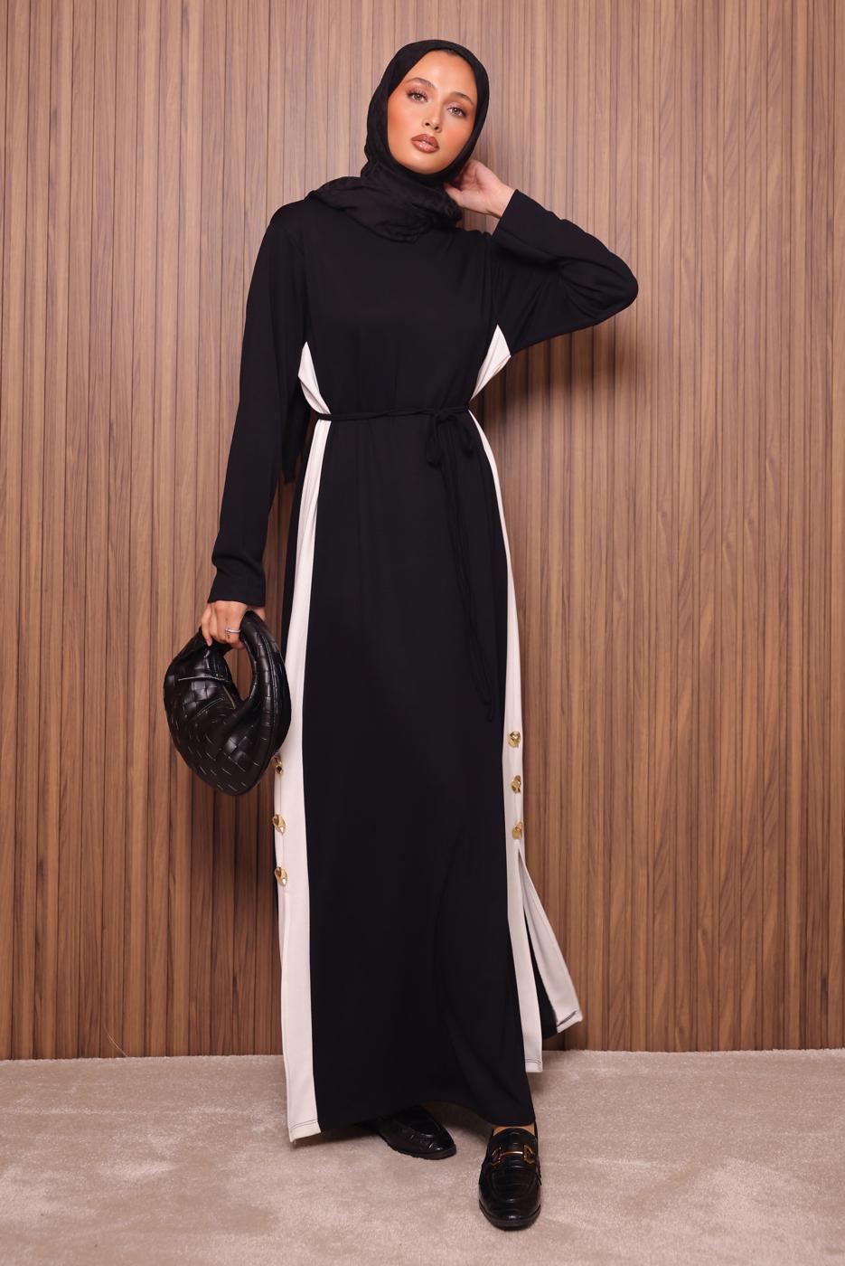 Hijab clothing BLACK TIE-WAIST DRESS T 2035